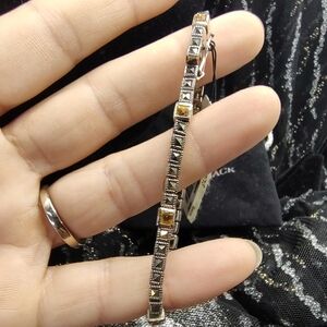 Judith Jack Bracelet Square Citrine Sterling Silver Marcasite Bracelet!